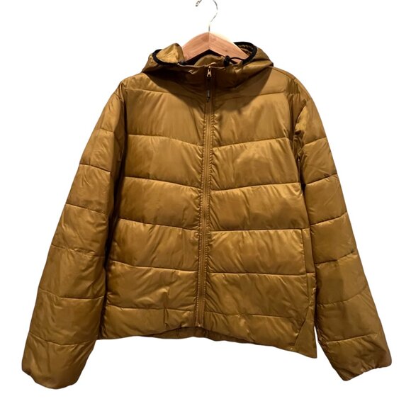 Madewell Mens Packable Hooded Puffer Jacket, Old Gold, XL - Picture 1 of 10